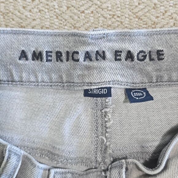 American Eagle Gray Super High Rise Baggy Straight Embellished Jeans - Size 2 - Picture 5 of 16